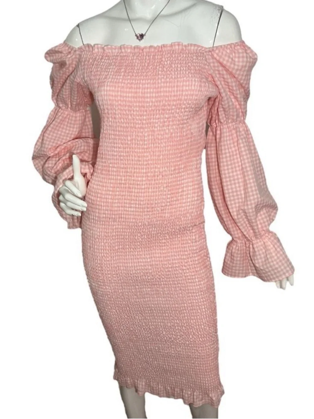 SNDYS Courtney Pink Gingham Smocked Midi Dress - Picture 5 of 7